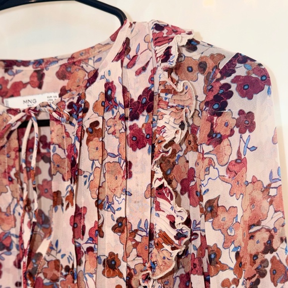 Mango (MNG) Floral Chiffon Ruffle Blouse – Romantic Boho Style - Picture 3 of 5
